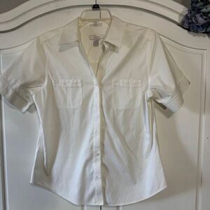 Chico's White Camp Shirt, No Iron‎ Cotton, Size Medium
